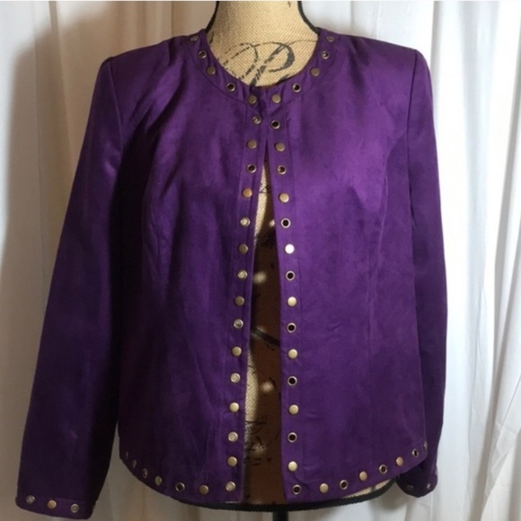 Trenz by Theresa Renz Jackets & Blazers - Trenz Purple Faux Suede Studded Open Front Jacket Size Medium